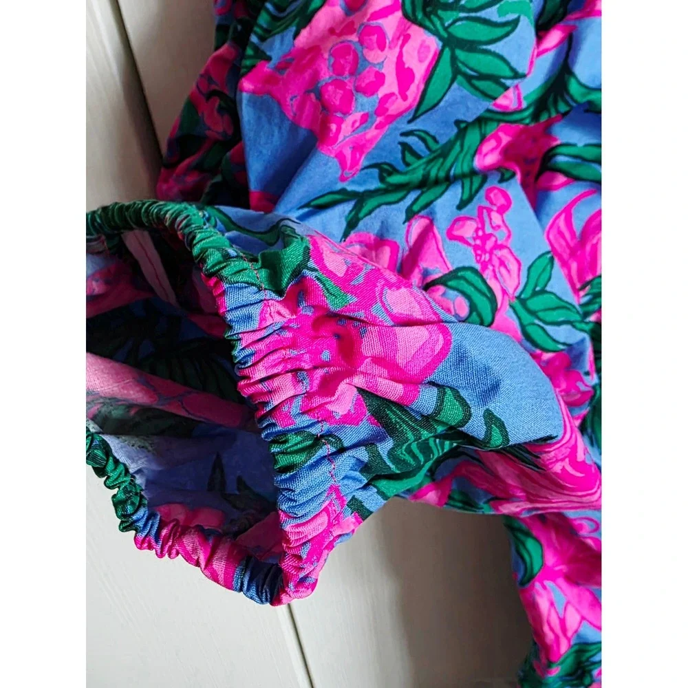 Lilly Pulitzer 2‎ Cerise Pink Safari Sunset Puff Sleeve Top Square Neck NWOT